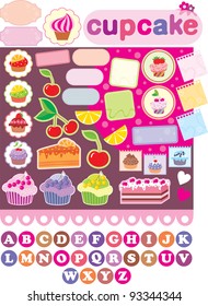 Scrapbook elements with cupcakes. vector, no gradient, color full