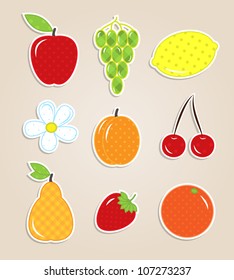 Scrapbook elements - cute fruits textile stickers