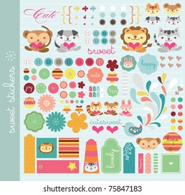 Scrapbook Elements With A Lot Of Cute Tags And Stickers