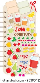 Scrapbook elements with fruit and jam. vector, no gradient, color full