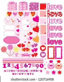 Scrapbook elements with love characters and hearts. vector