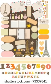 Scrapbook elements with Tour d'Eiffel. vector, no gradient, color full