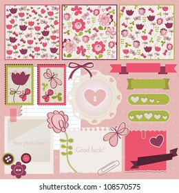 Scrapbook elements. Vector illustration. Tree cute seamless patterns included.