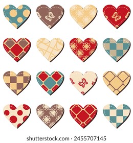 corazones de scrapbook sobre fondo blanco