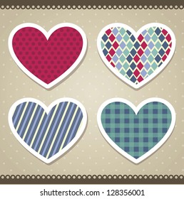 scrapbook hearts over beige background. vector illustration