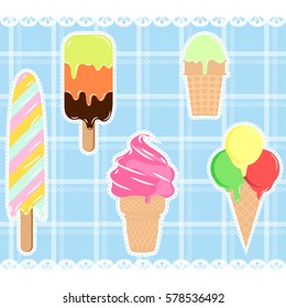 Scrapbook ice cream set vector illustration