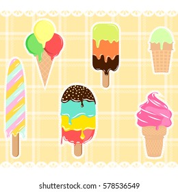 Scrapbook ice cream set vector illustration