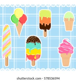 Scrapbook ice cream set vector illustration