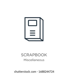 Scrapbook icon. Thin linear scrapbook outline icon isolated on white background from miscellaneous collection. Line vector sign, symbol for web and mobile