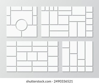 Scrapbook layouts set. Empty portfolio images collection. Photo collage template. Moodboard background. Mosaic pictures frame. Album brandboard. Retro gallery banners. Vector illustration