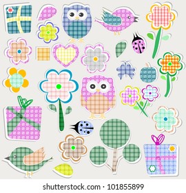 Scrapbook nature and animal set. Seamless vector background