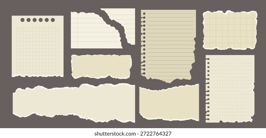 Páginas de Anotações do Livro de Recortes com Conjunto de Coleta de Papel Rasgado. Belas páginas de notas de scrapbook com texturas de papel rasgado Ótimo para revistas de bala, diários, planejadores, layouts criativos e projetos de papelaria modernos.