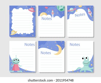 Scrapbook Notes And Cards. Diary, Page Notebook, Notepad Bookmark Design. Daily Planner Element Template. Personal Memo, Paper Blank List,  Document, Sticker, Cardboard. Vector Illustration. 