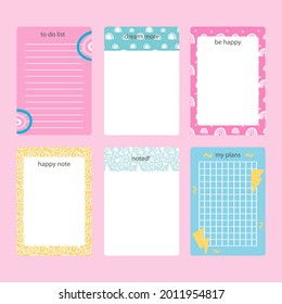 Schokoladenkarten und Karten. Tagebuch, Page Notizbuch, Notebook Bookmark Design. Tägliche Planerelementvorlage. Persönliches Memo, Papierleerliste, Dokument, Aufkleber, Karton. Vektorgrafik. 