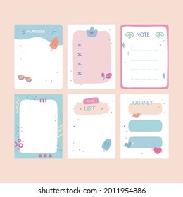 Schokoladenkarten und Karten. Tagebuch, Page Notizbuch, Notebook Bookmark Design. Tägliche Planerelementvorlage. Persönliches Memo, Papierleerliste, Dokument, Aufkleber, Karton. Vektorgrafik. 