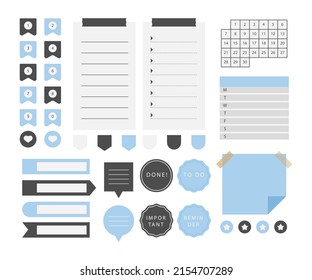 Scrapbook notes and cards. Diary, page notebook, notepad bookmark design. Daily planner element template. Personal memo, paper blank list,  document, sticker, cardboard. Vector illustration. 