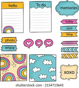 Schokoladenkarten und Karten. Tagebuch, Page Notizbuch, Notebook Bookmark Design. Tägliche Planerelementvorlage. Persönliches Memo, Papierleerliste, Dokument, Aufkleber, Karton. Vektorgrafik. 