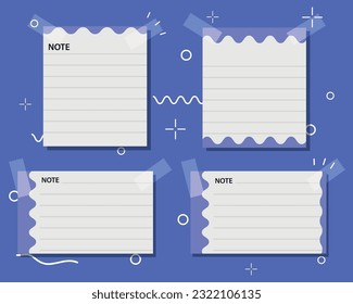 Scrapbook notes and cards. Diary, page notebook, notepad bookmark design. Daily planner element template. Personal memo, paper blank list, document, sticker, cardboard. Vector illustration.