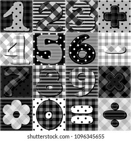 scrapbook numbers on patchwork background 