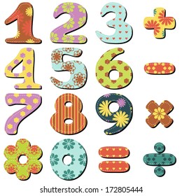 scrapbook numbers and signs on white background