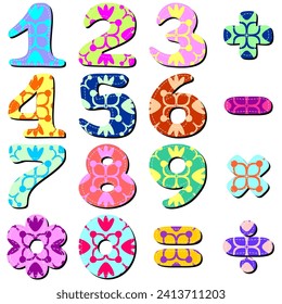 scrapbook numbers and signs on white background	