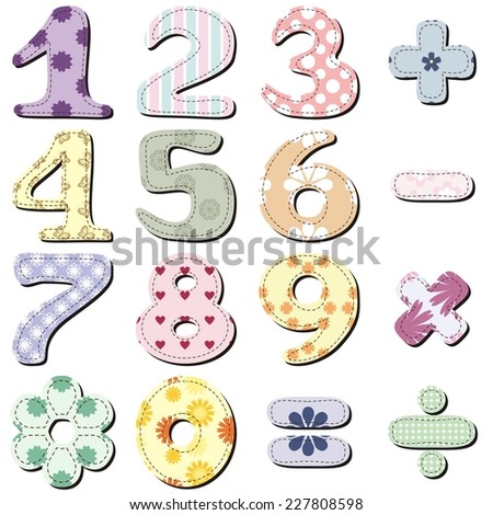 scrapbook numbers and signs on white background