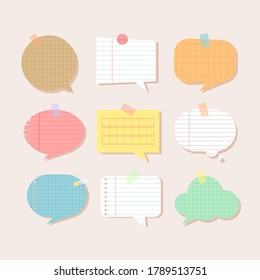 Scrapbook papers. Blank notepad pages vector illustration.Paper glued to wall with tape