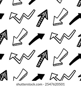 Scrapbook Scribble Flechas Símbolos Patrón De Textura De Fondo Sin Costuras. Fondo de pantalla lindo dibujado a mano del ornamento, materia textil minimalista, Ilustración vectorial de papel de envoltura del diseño de la impresión, estilo retro de Antiguas