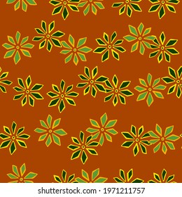 Scrapbook seamless doodle pattern with green random contoured carnation flowers elements. Stock illustration. Vector design for textile, fabric, giftwrap, wallpapers.
