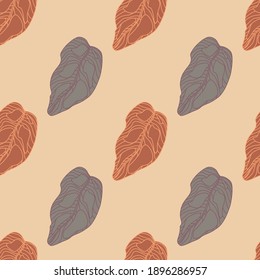 Patrón sin fisuras del libro de carátulas con formas de hoja de contorno de color gris y naranja. Fondo Pastel. Excelente para papel de pared, textil, papel envolvente, impresión de tela. Ilustración vectorial.