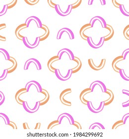 Patrón sin fisuras de cuaderno con elementos de arcoiris rosa y naranja. Fondo blanco. Impresión aislada. Perfecto para el diseño de tela, impresión textil, envoltura, cubierta. Ilustración vectorial.