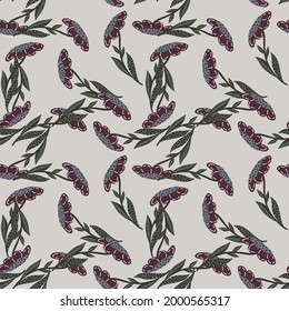 Scrapbook seamless pattern with vintage field flowers ornament. Grey background. Random print. Decorative backdrop for fabric design, textile print, wrapping, cover. Vector illustration.