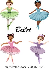 Scrapbook set of little ballerinas.Colored vector illustration with a collection of graceful little ballerinas.