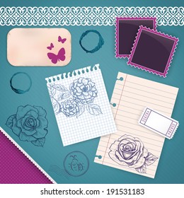 Scrapbook Set: My Little Diary - notes, drawings, decorations