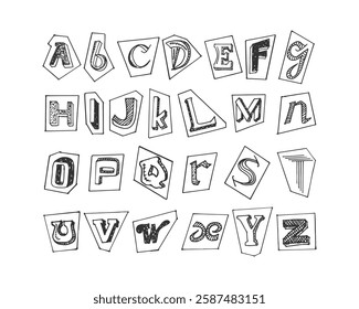 Scrapbook style of alphabet doodle cartoon hand-drawn quirky font vector.