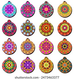Scrapbook vector illustration set with New Year and Christmas decor balls on white background 