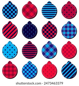 Scrapbook vector illustration set with New Year and Christmas decor balls on white background 