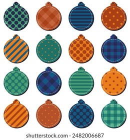 Scrapbook vector illustration set with New Year and Christmas decor balls on white background 