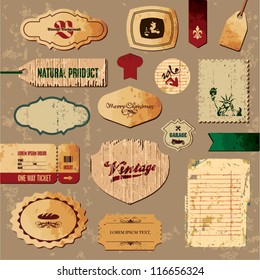 Scrapbooking collection. Vintage Retro Labels and Badges. Old paper background.