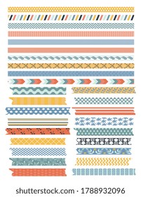 Scrapbooking decorative tape variety set of flat vector illustrations isolated on white background. Washi tapes collection for cards border and decoration.