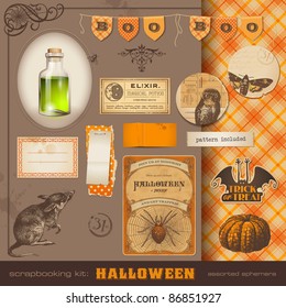 scrapbooking kit: Halloween - lots of vintage ephemera and cute design elements for your projects