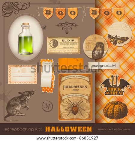 scrapbooking kit: Halloween - lots of vintage ephemera and cute design elements for your projects