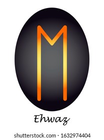 
Scrapbooking orange Ehwaz rune on a black oval. vector. illustration