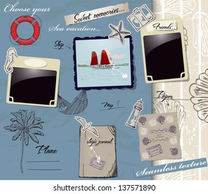 Scrapbooking poster with sea traveling elements. vector illustration EPS10