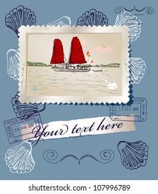 Scrapbooking poster with sea travelling elements. vector illustration EPS10
