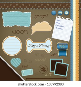 Scrapbooking Set: My Dog's Diary - frames, ribbons, dividers, notes and decorations