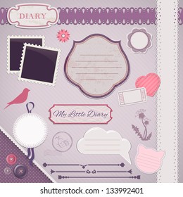 Scrapbooking Set: My Little Diary - frames, ribbons, dividers, notes and decorations