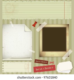 scrapbooking set - old paper, photo frame - vector illustration