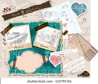 scrapbooking set with stamps and photo frames. vector illustration EPS10