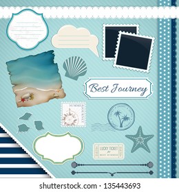 Scrapbooking Set: Summer journey - frames, ribbons, dividers, notes and decorations